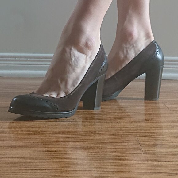 [EUC] GEOX Respira Amphibiox Leather/Suede Block Heel Pumps - Picture 2 of 7